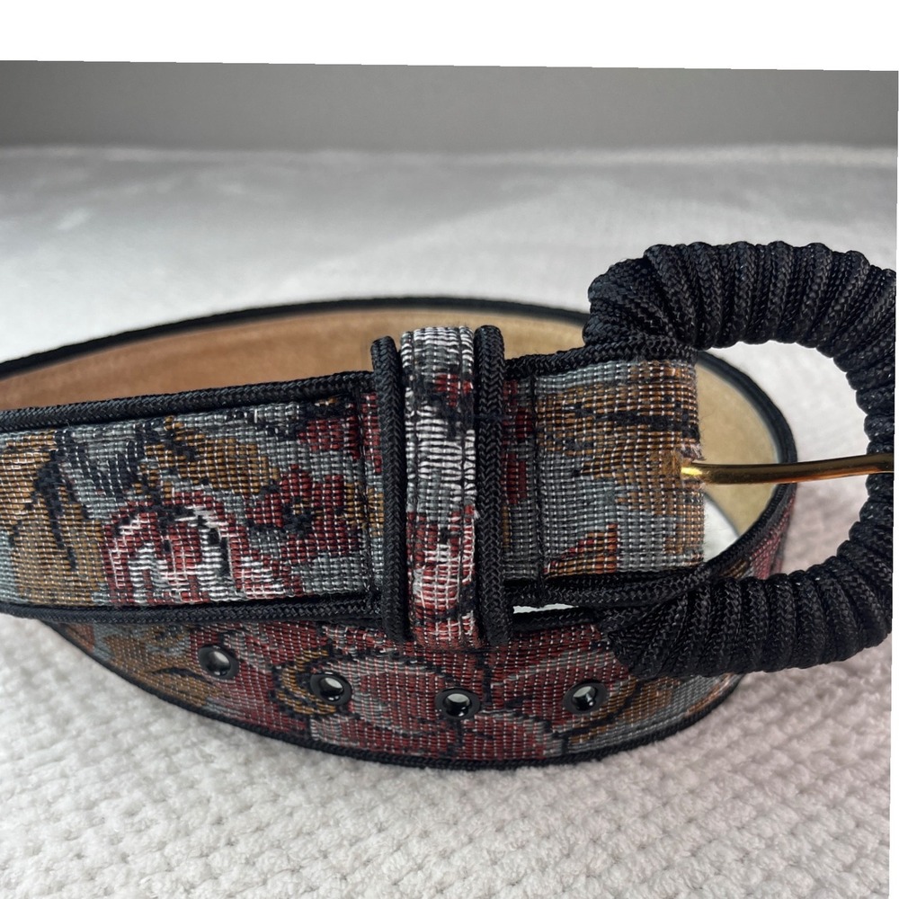 The Ritz Accessory Collection Floral Tapestry Leather Belt Vintage Womens Medium